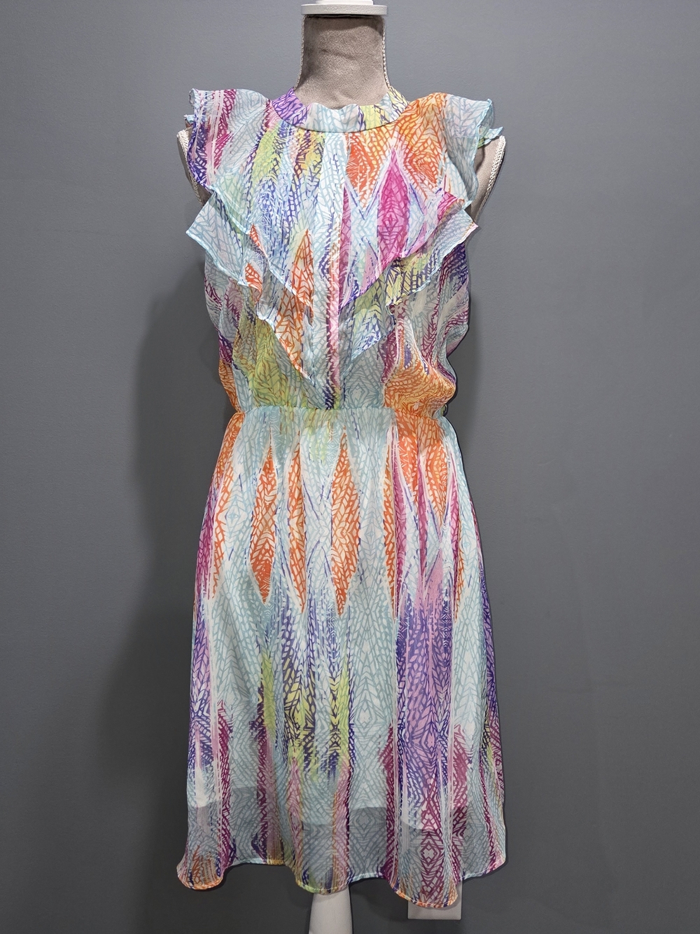 Esley Multicolor Ruffle Midi Dress in Pastel & Bright Hues - Medium